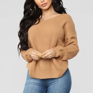 Fashion Nova Falls Favorite Girl Sweater II in Camel